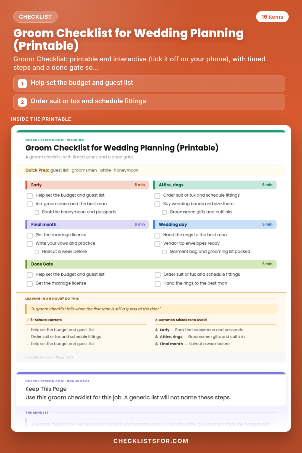 Groom Checklist for Wedding Planning (Printable)