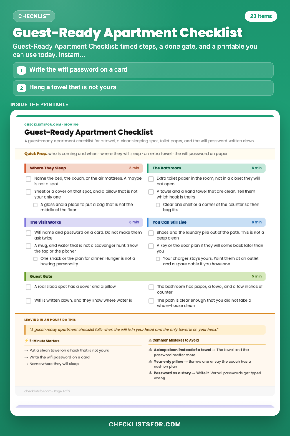 Guest-Ready Apartment Checklist cover, interactive checklist