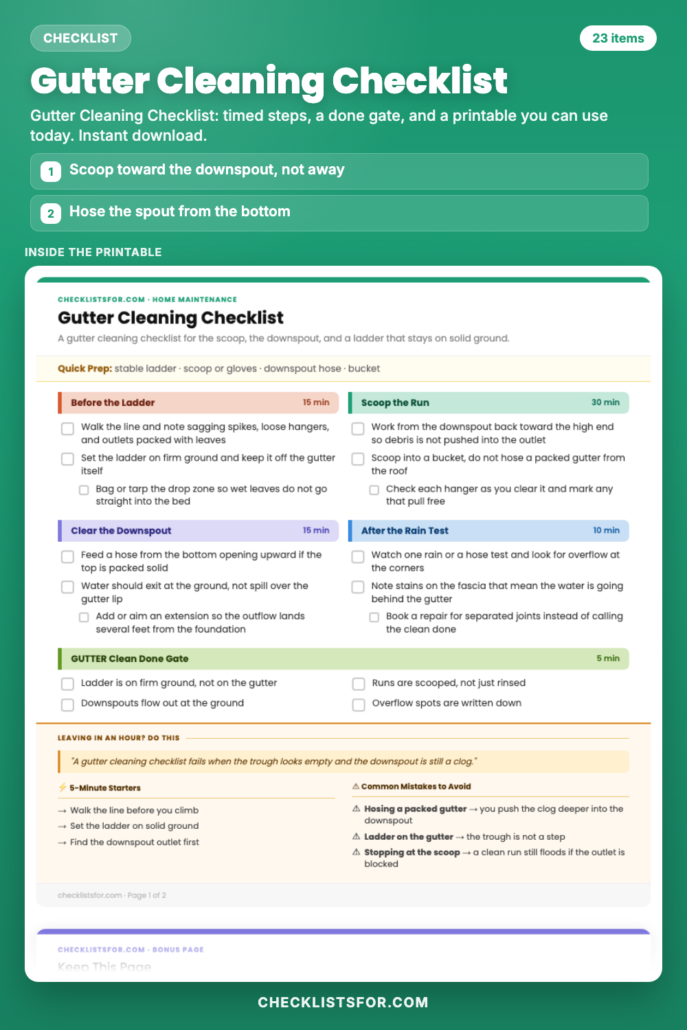 Gutter Cleaning Checklist cover, interactive checklist
