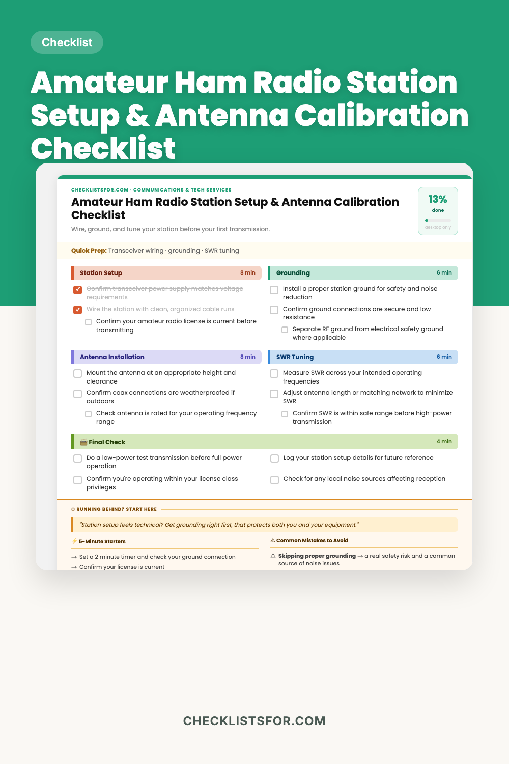 Amateur Ham Radio Station Setup & Antenna Calibration Checklist cover