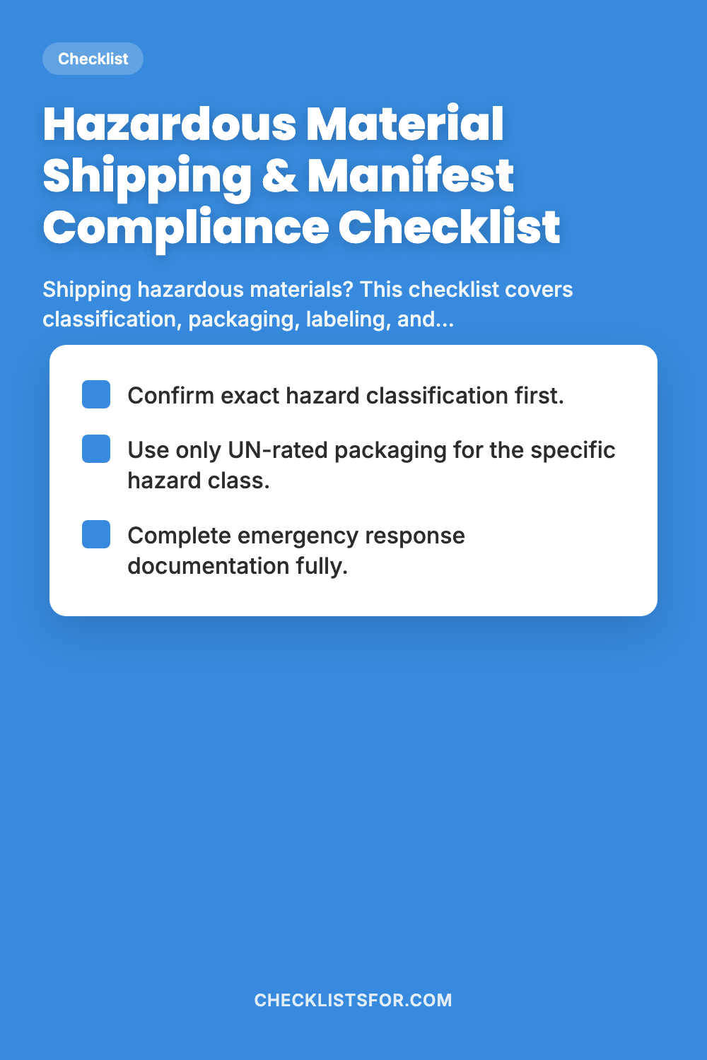 Hazardous Material Shipping & Manifest Compliance Checklist