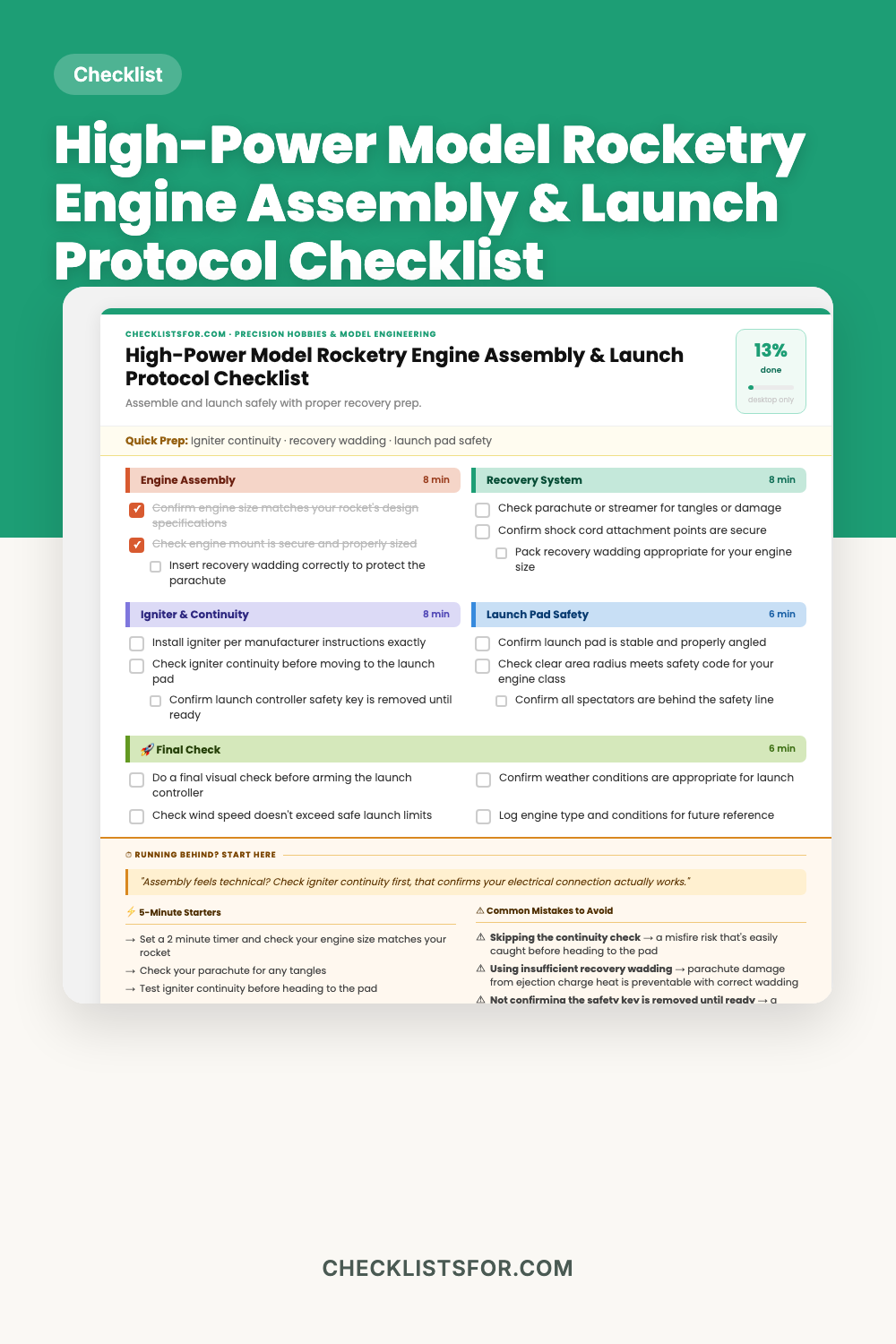 High-Power Model Rocketry Engine Assembly & Launch Protocol Checklist