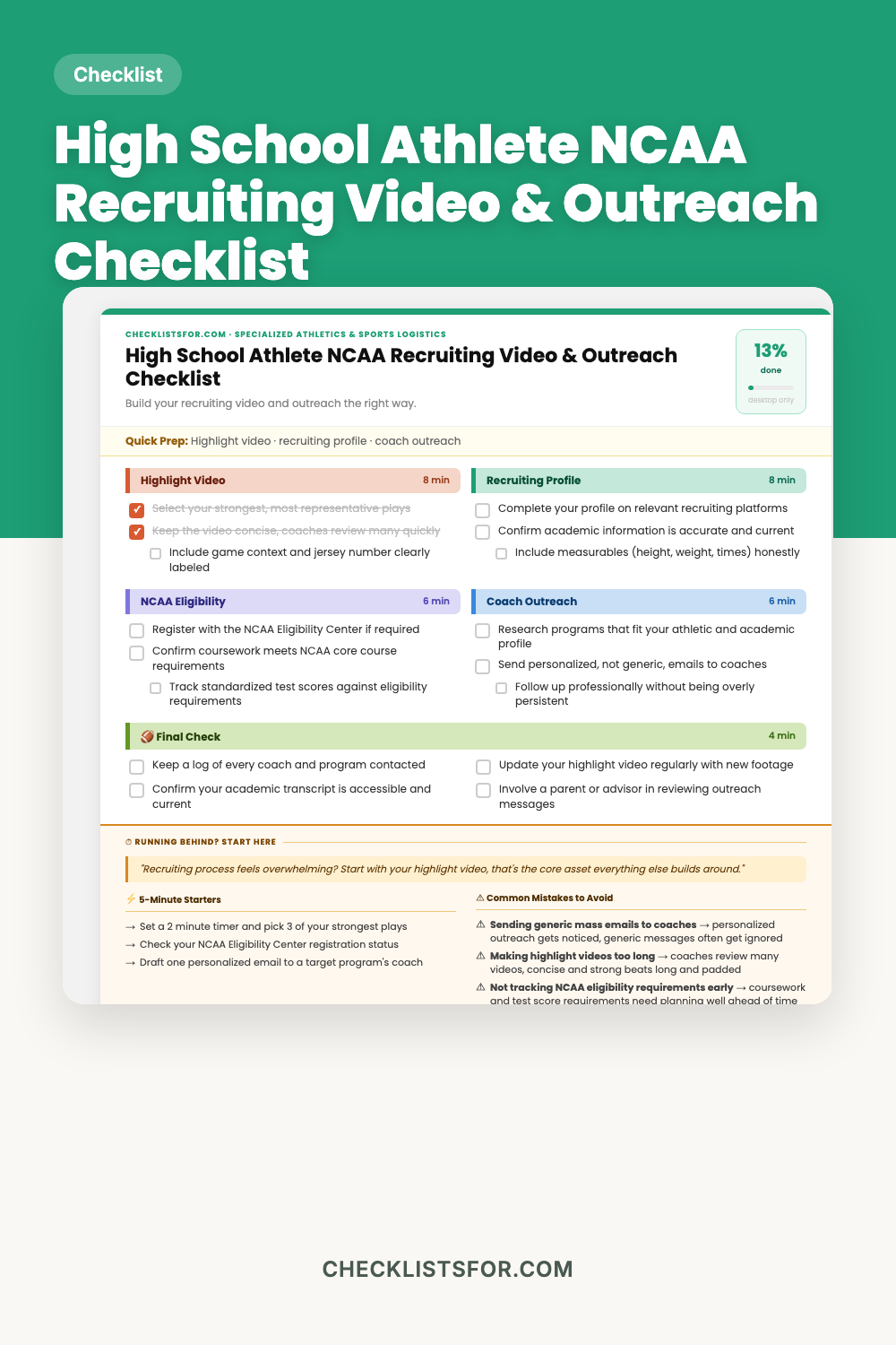 High School Athlete NCAA Recruiting Video & Scout Outreach Checklist cover