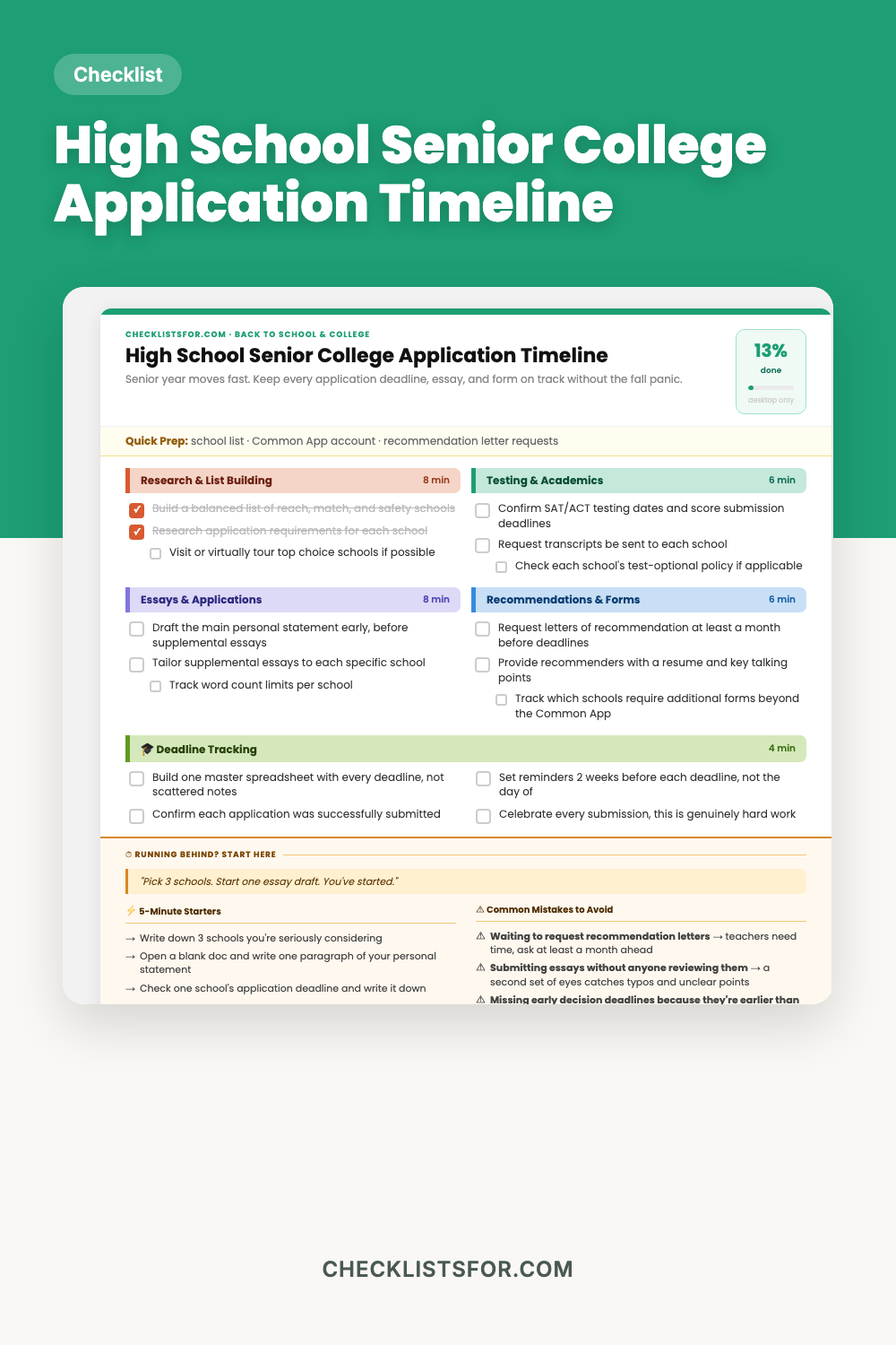 High School Senior College Application Timeline