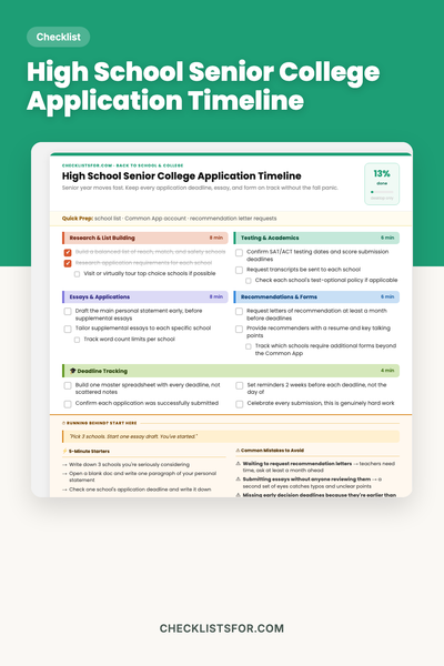High School Senior College Application Timeline