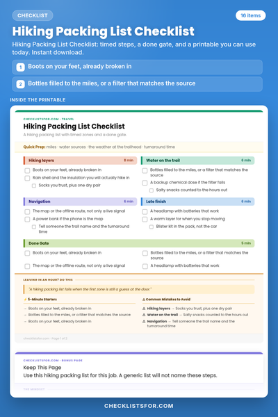 Hiking Packing List Checklist