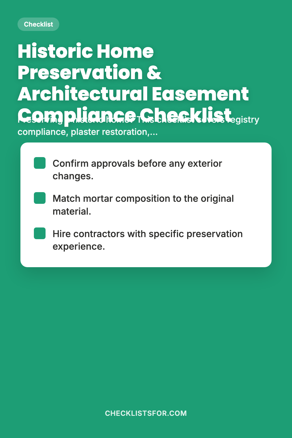 Historic Home Preservation & Architectural Easement Compliance Checklist
