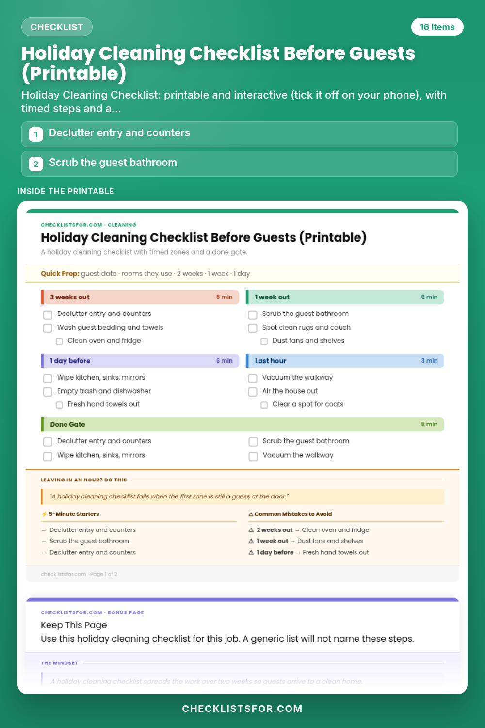 Holiday Cleaning Checklist Before Guests (Printable)