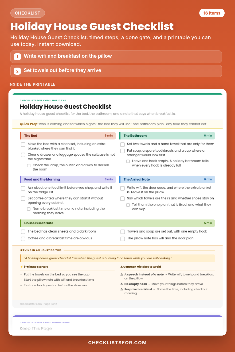 Holiday House Guest Checklist