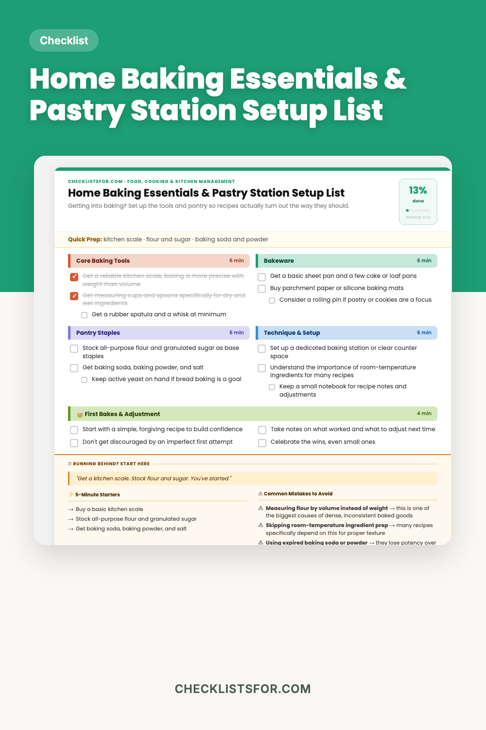 Home Baking Essentials & Pastry Station Setup List cover, interactive checklist