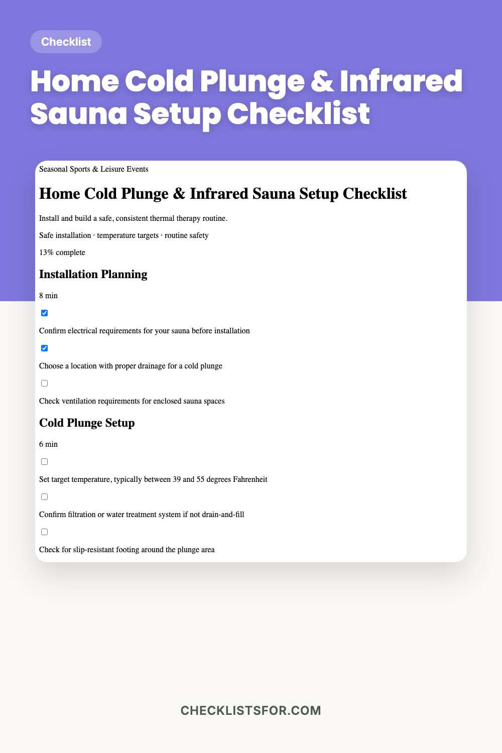 Home Cold Plunge & Infrared Sauna Setup Checklist