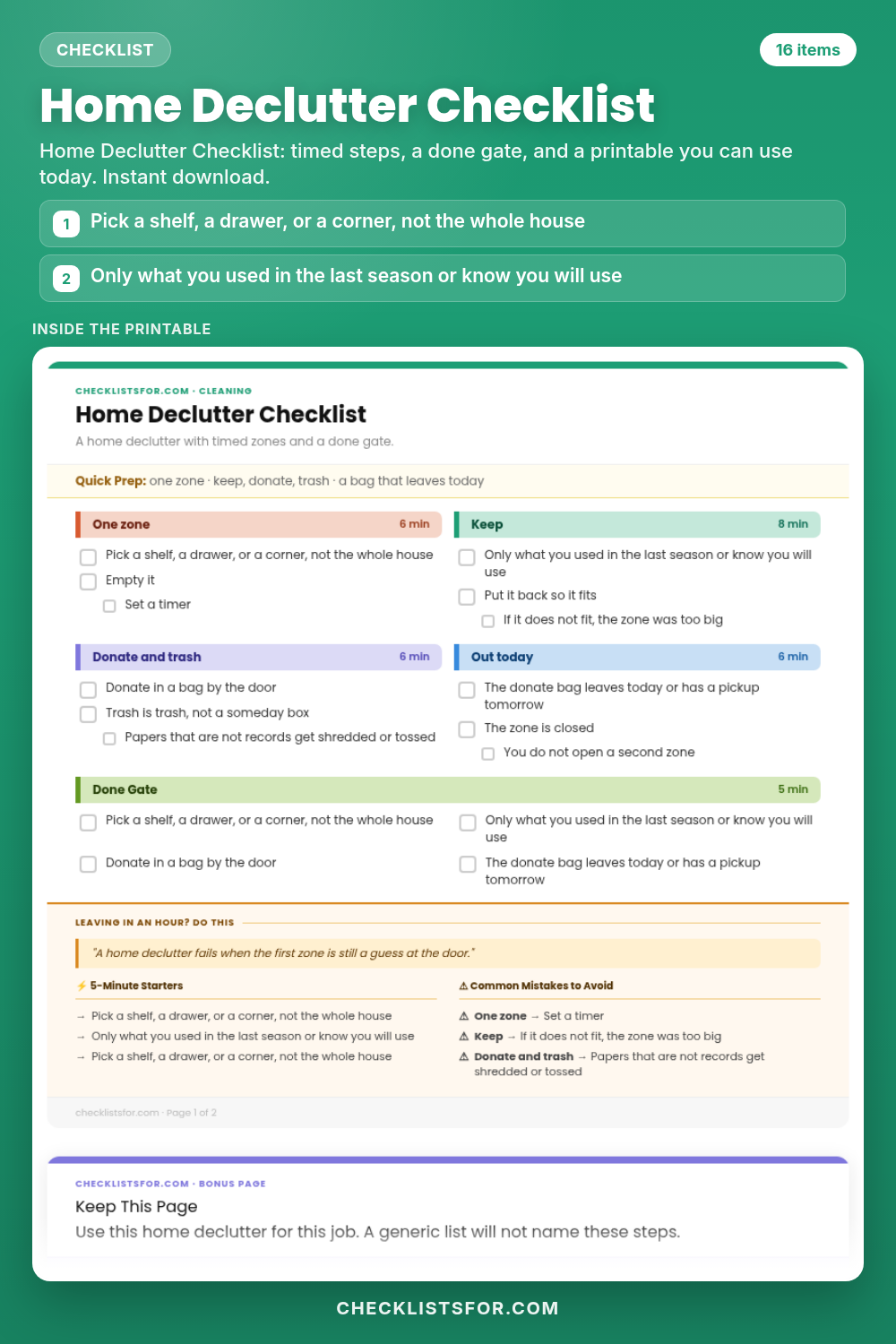 Home Declutter Checklist cover, interactive checklist