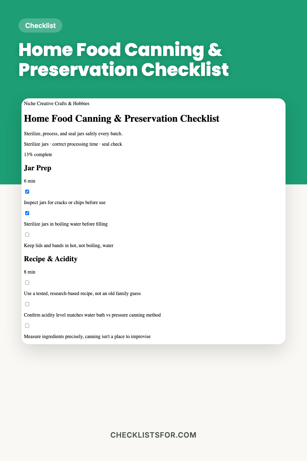 Home Food Canning & Preservation Checklist