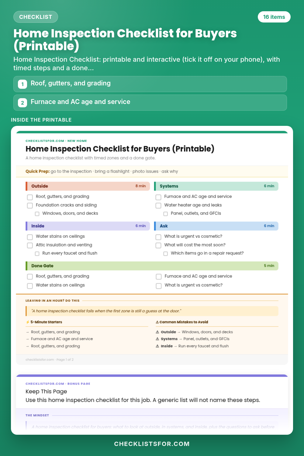 Home Inspection Checklist for Buyers (Printable)