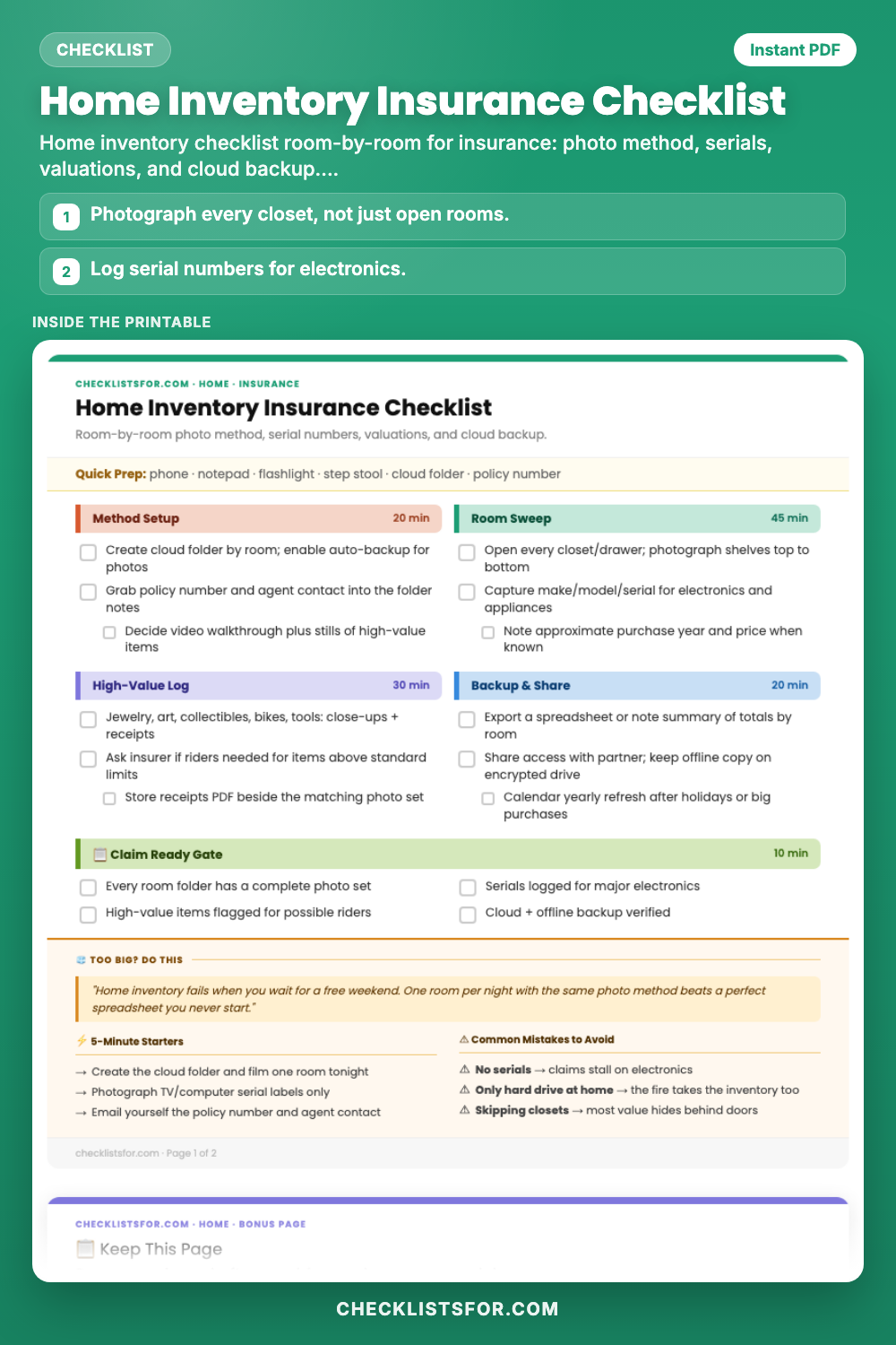Home Inventory Insurance Checklist