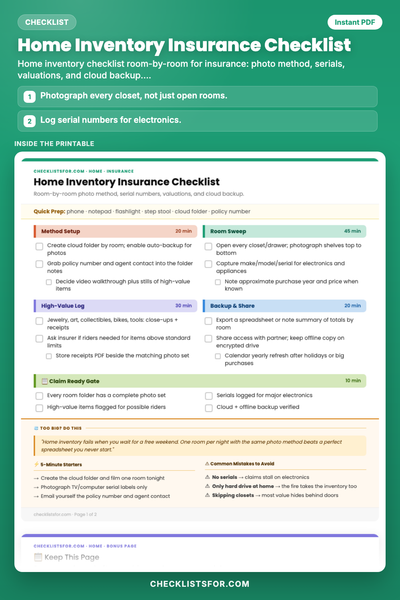 Home Inventory Insurance Checklist