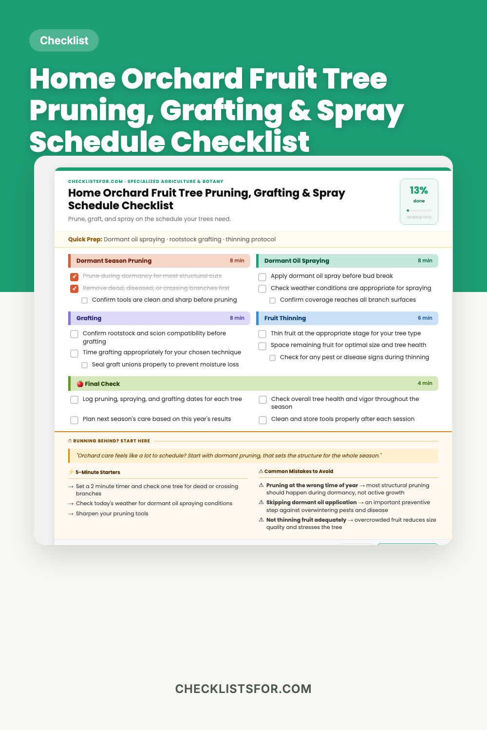 Home Orchard Fruit Tree Pruning, Grafting & Spray Schedule Checklist