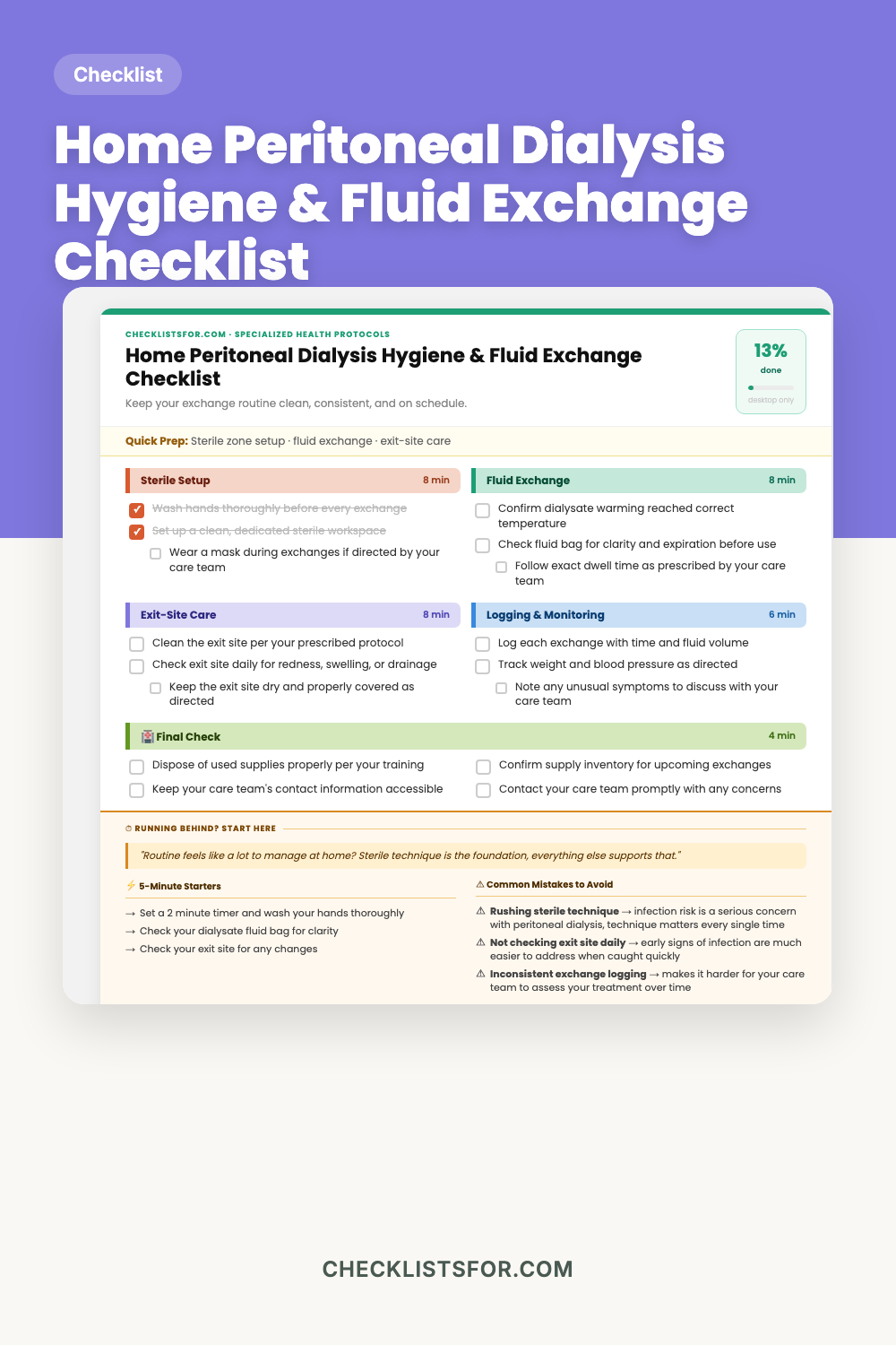 Home Peritoneal Dialysis Hygiene & Fluid Exchange Protocol Checklist cover