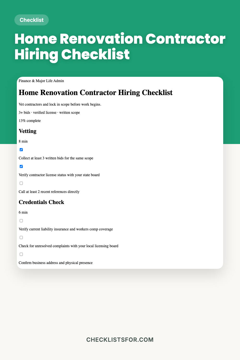 Home Renovation Contractor Hiring Checklist
