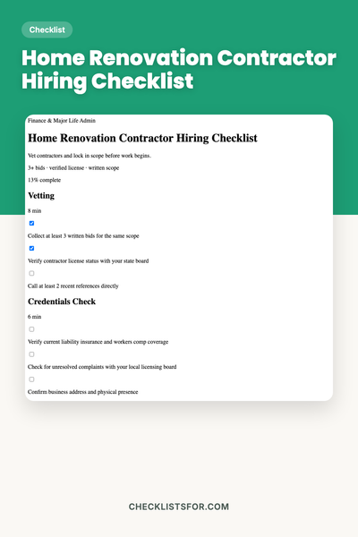 Home Renovation Contractor Hiring Checklist