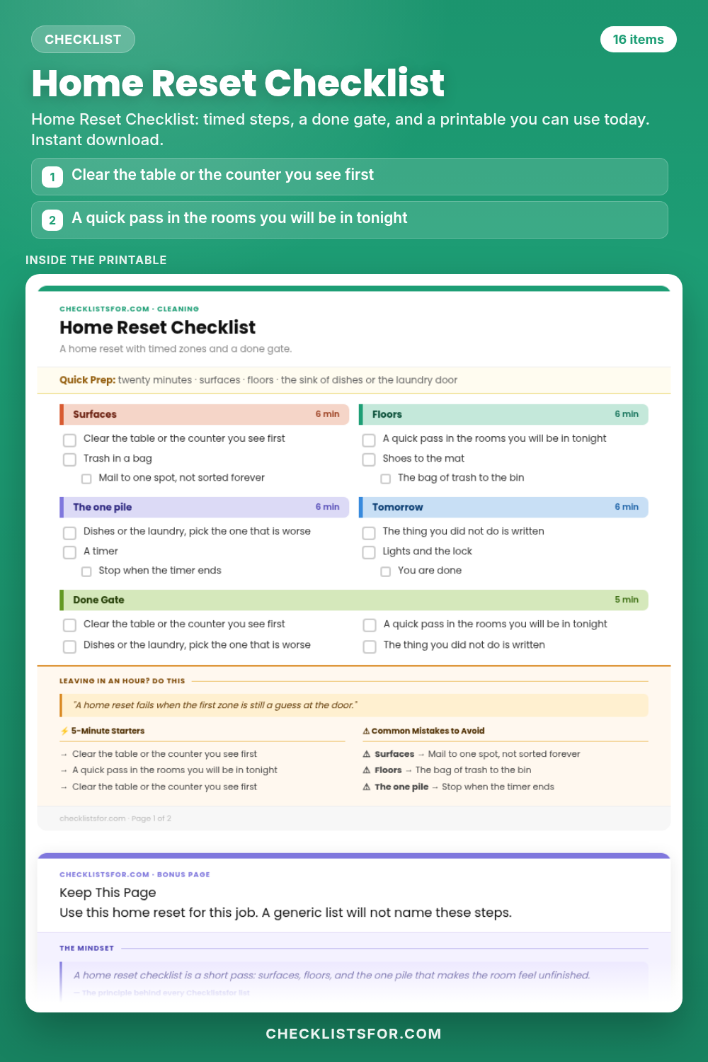 Home Reset Checklist cover, interactive checklist