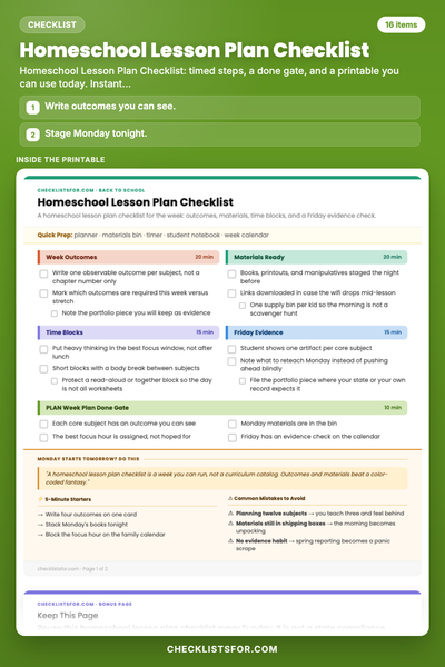 Homeschool Lesson Plan Checklist