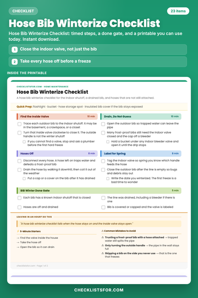Hose Bib Winterize Checklist