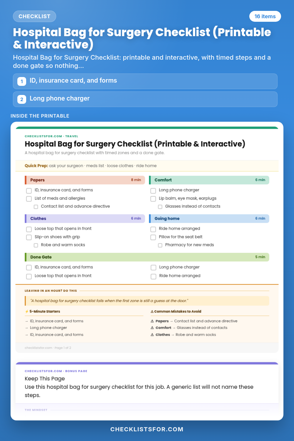 Hospital Bag for Surgery Checklist (Printable & Interactive)