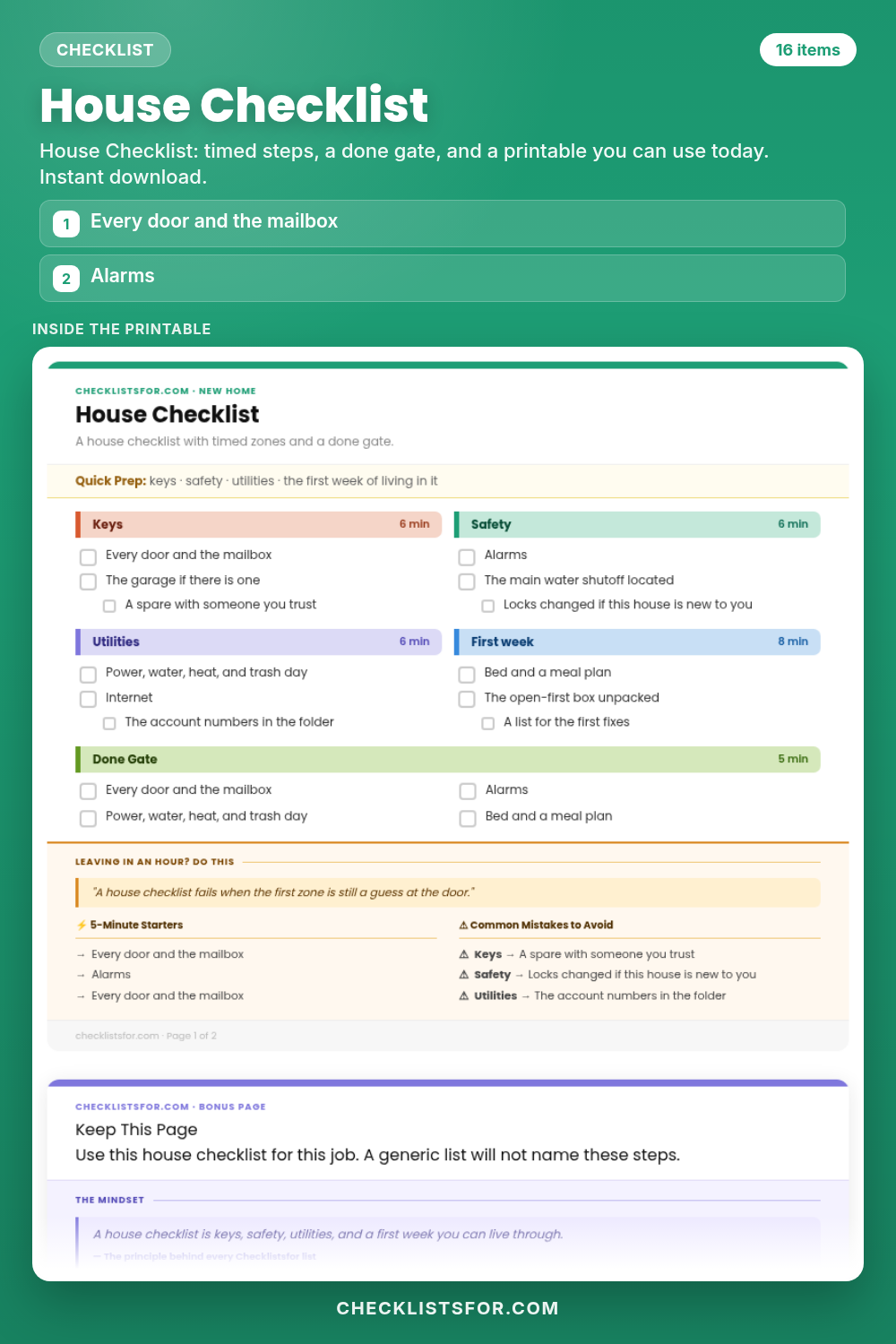 House Checklist cover, interactive checklist