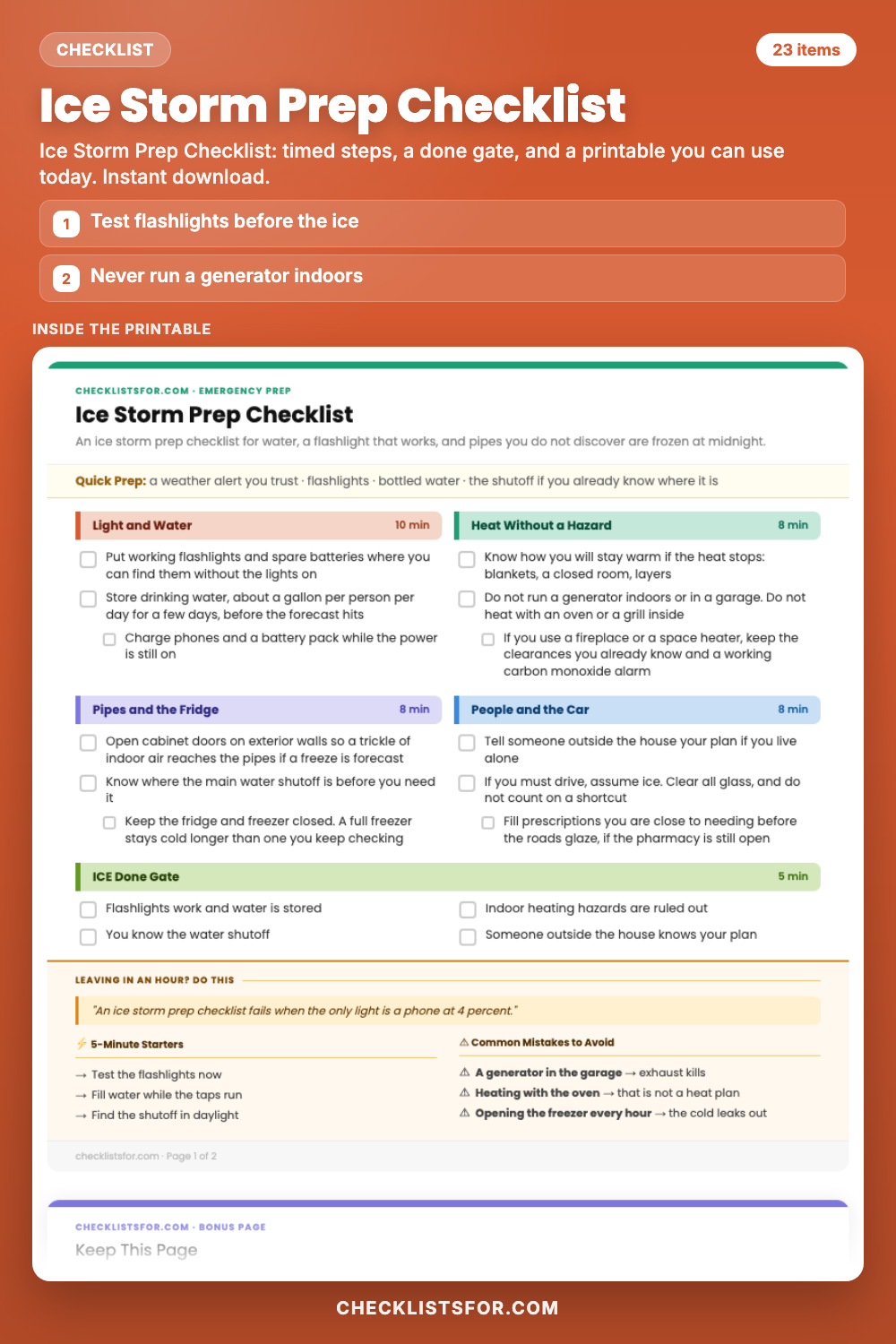Ice Storm Prep Checklist cover, interactive checklist