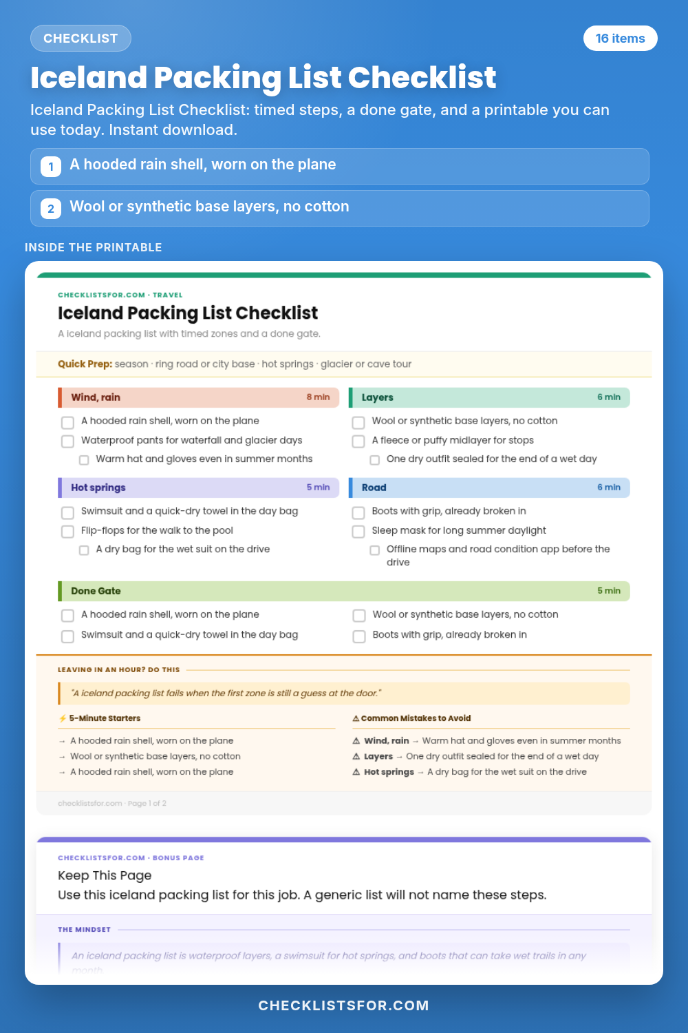 Iceland Packing List Checklist cover, interactive checklist