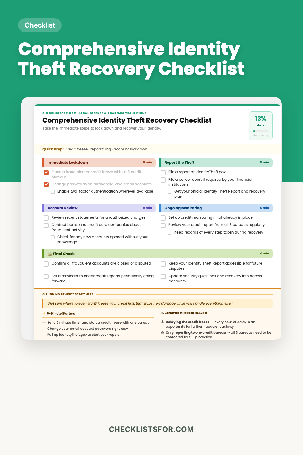 Comprehensive Identity Theft Recovery & Credit Freeze Blueprint Checklist cover