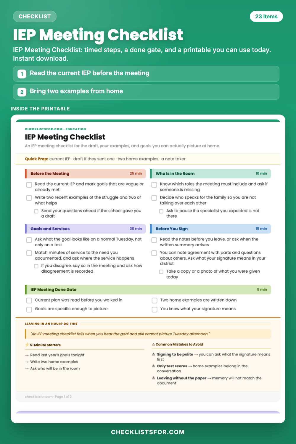 IEP Meeting Checklist
