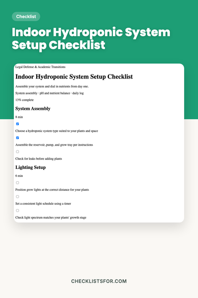 Indoor Hydroponic System Setup Checklist