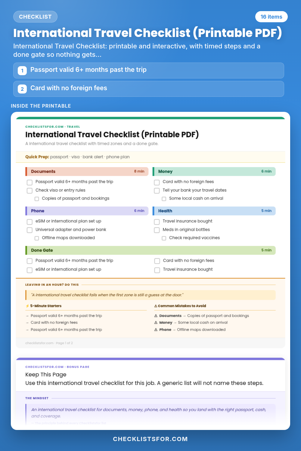 International Travel Checklist (Printable PDF)