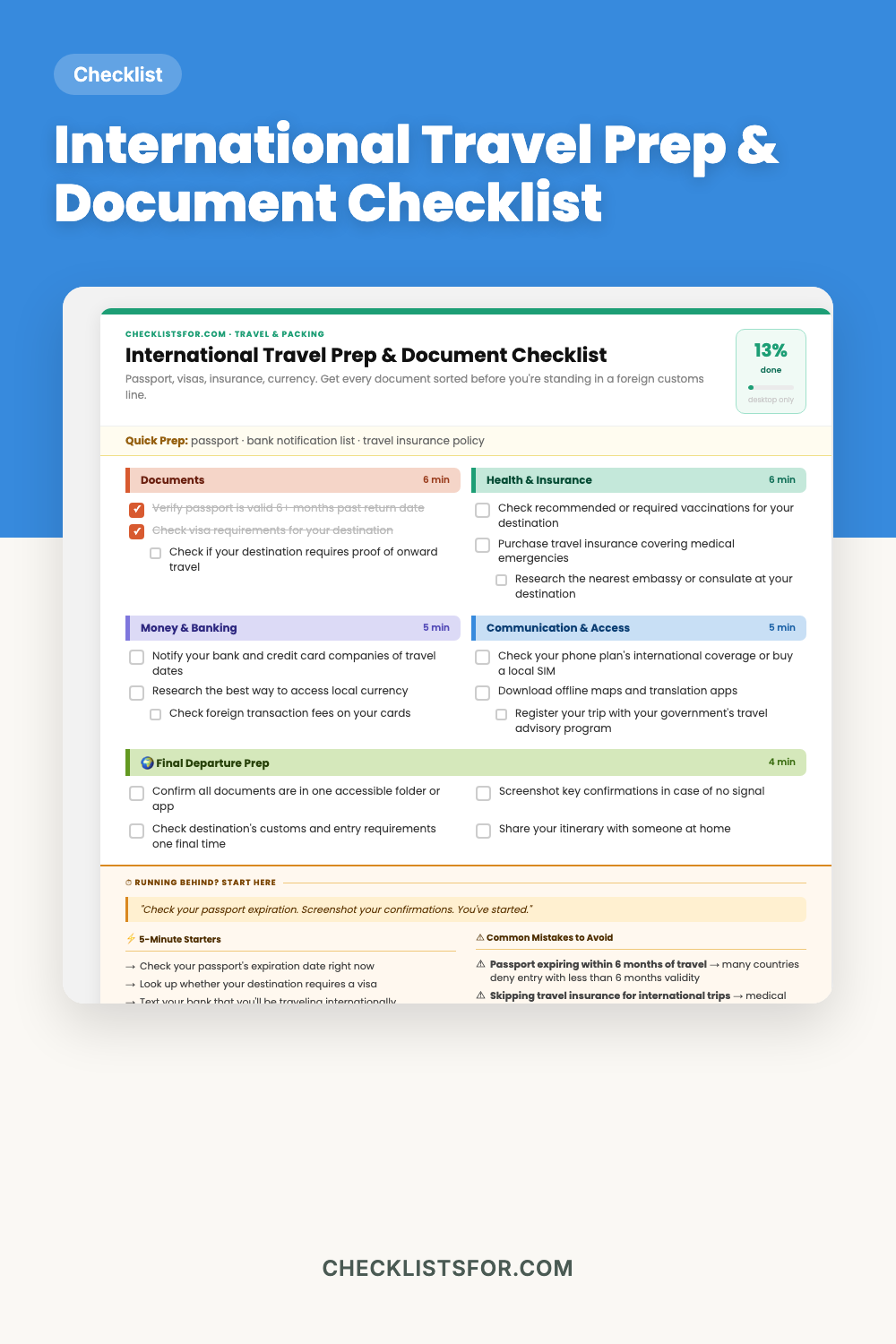 International Travel Prep & Document Checklist