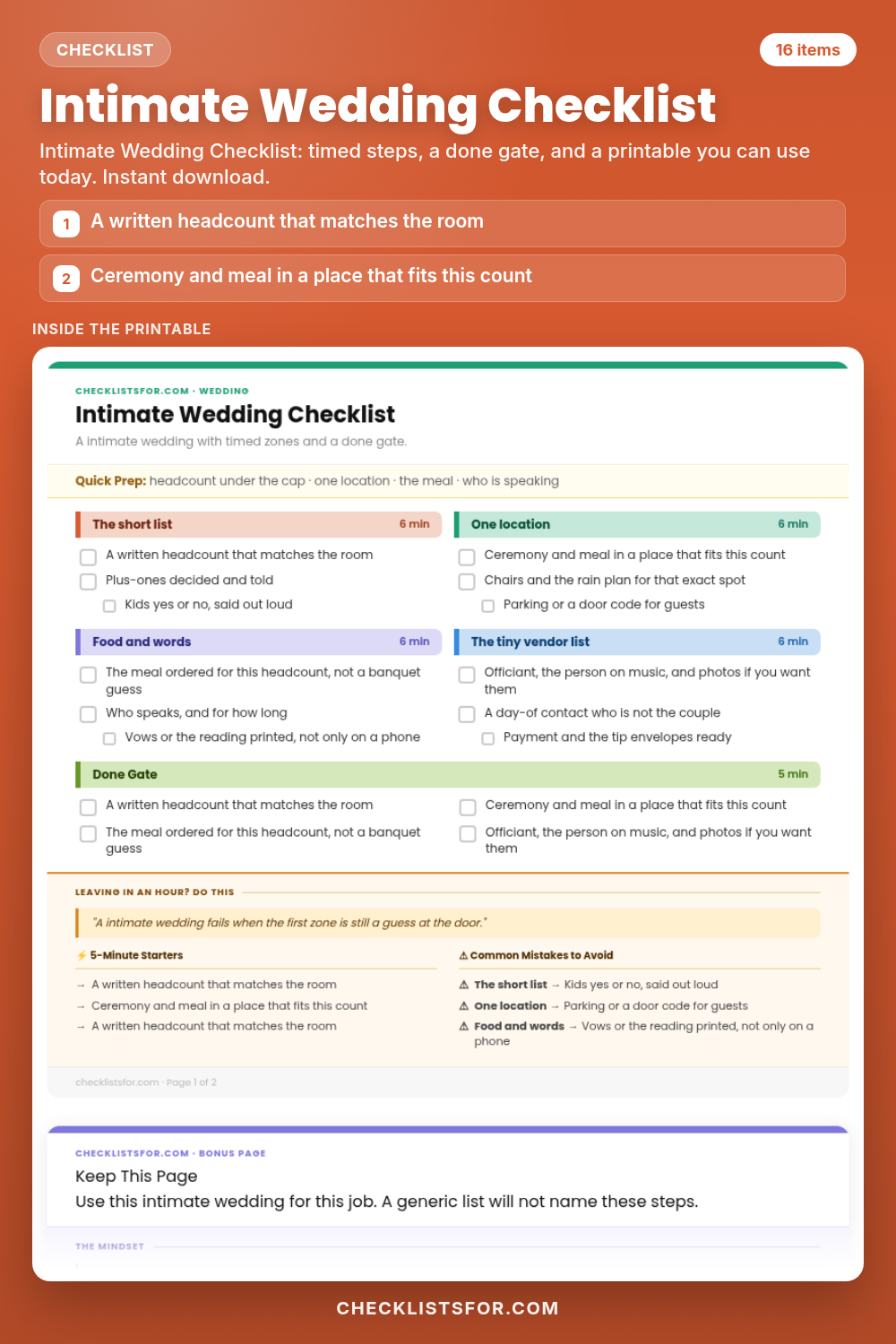 Intimate Wedding Checklist cover, interactive checklist