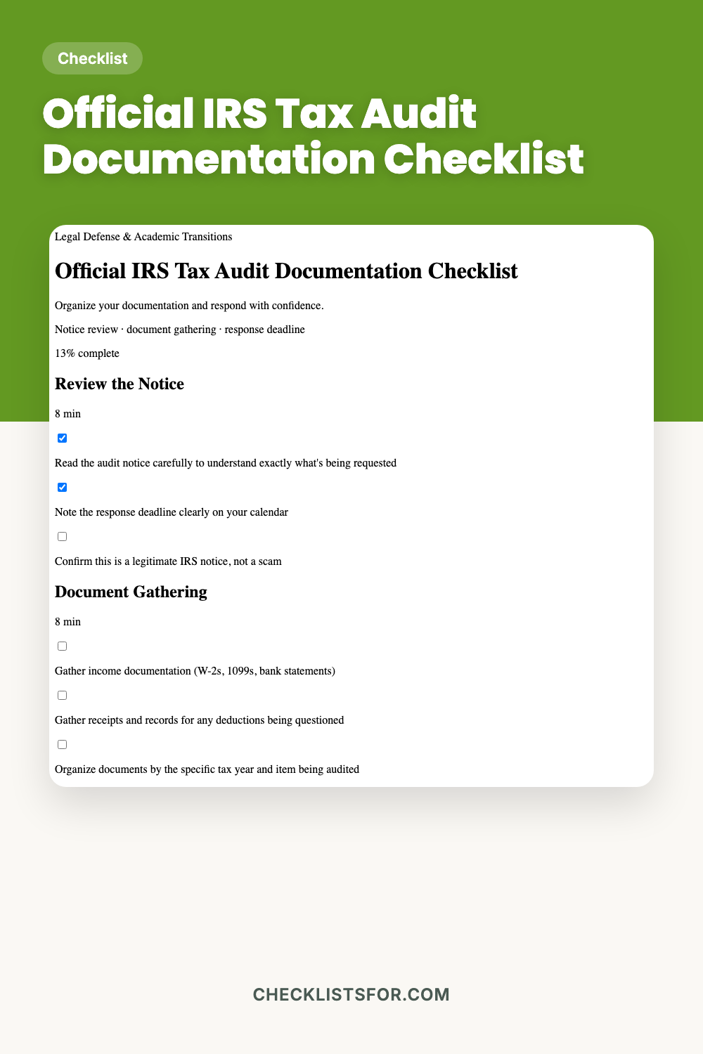 Official IRS Tax Audit Documentation Checklist