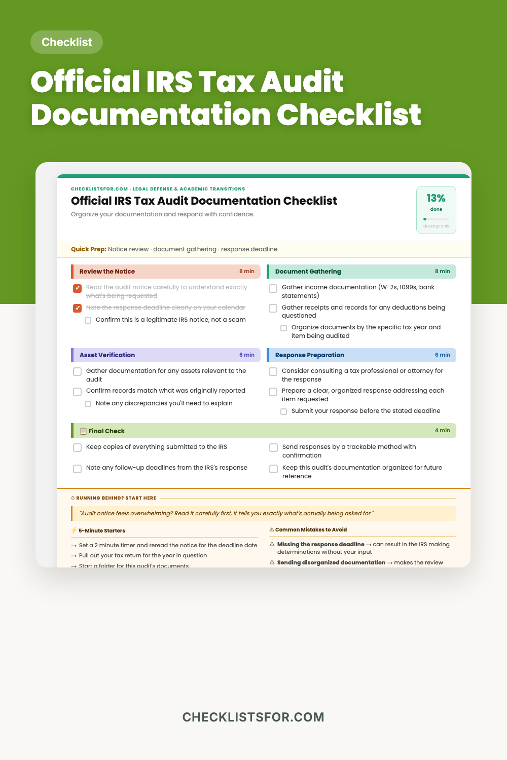 Official IRS Tax Audit Documentation & Asset Verification Guide Checklist cover