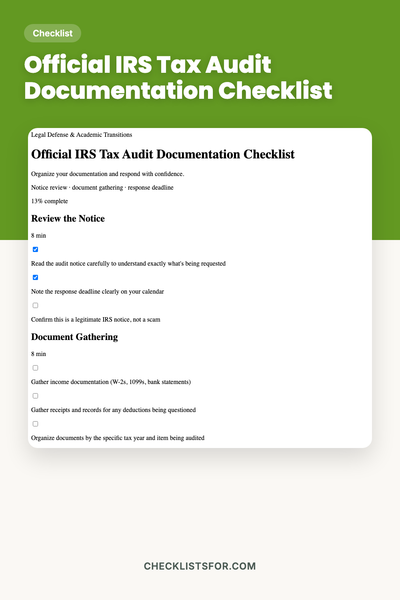 Official IRS Tax Audit Documentation Checklist
