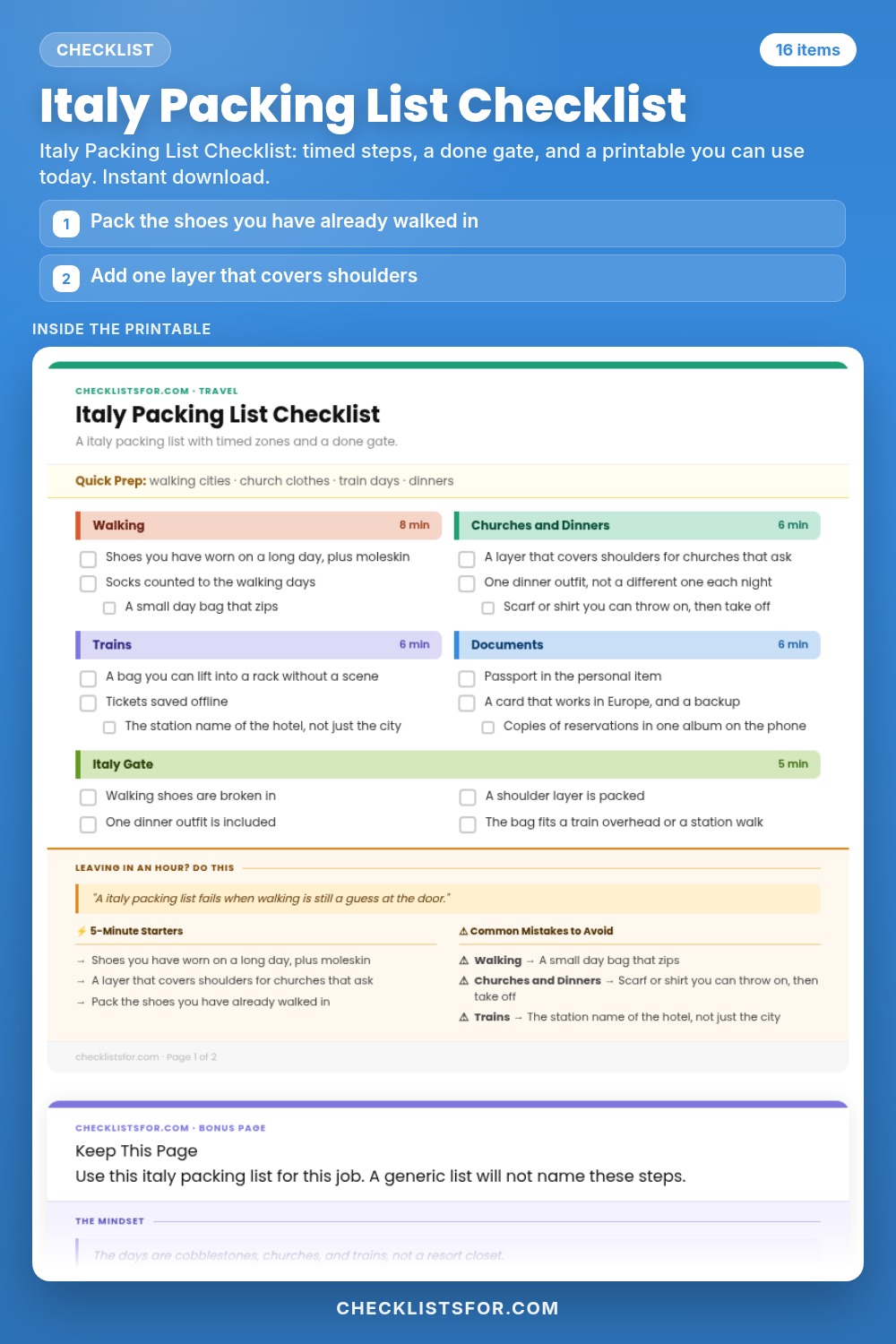 Italy Packing List Checklist