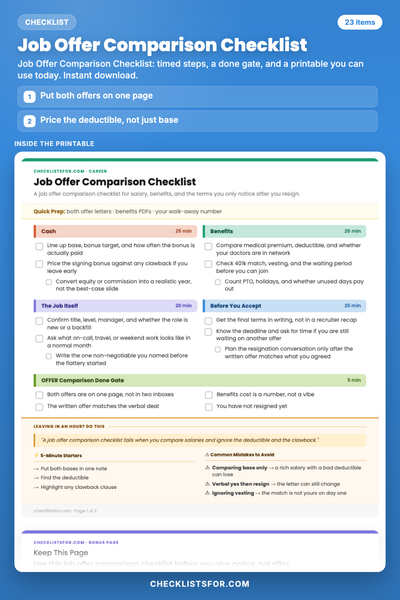 Job Offer Comparison Checklist