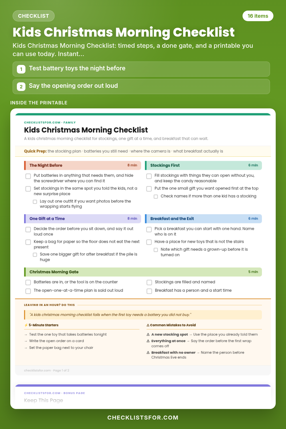 Kids Christmas Morning Checklist
