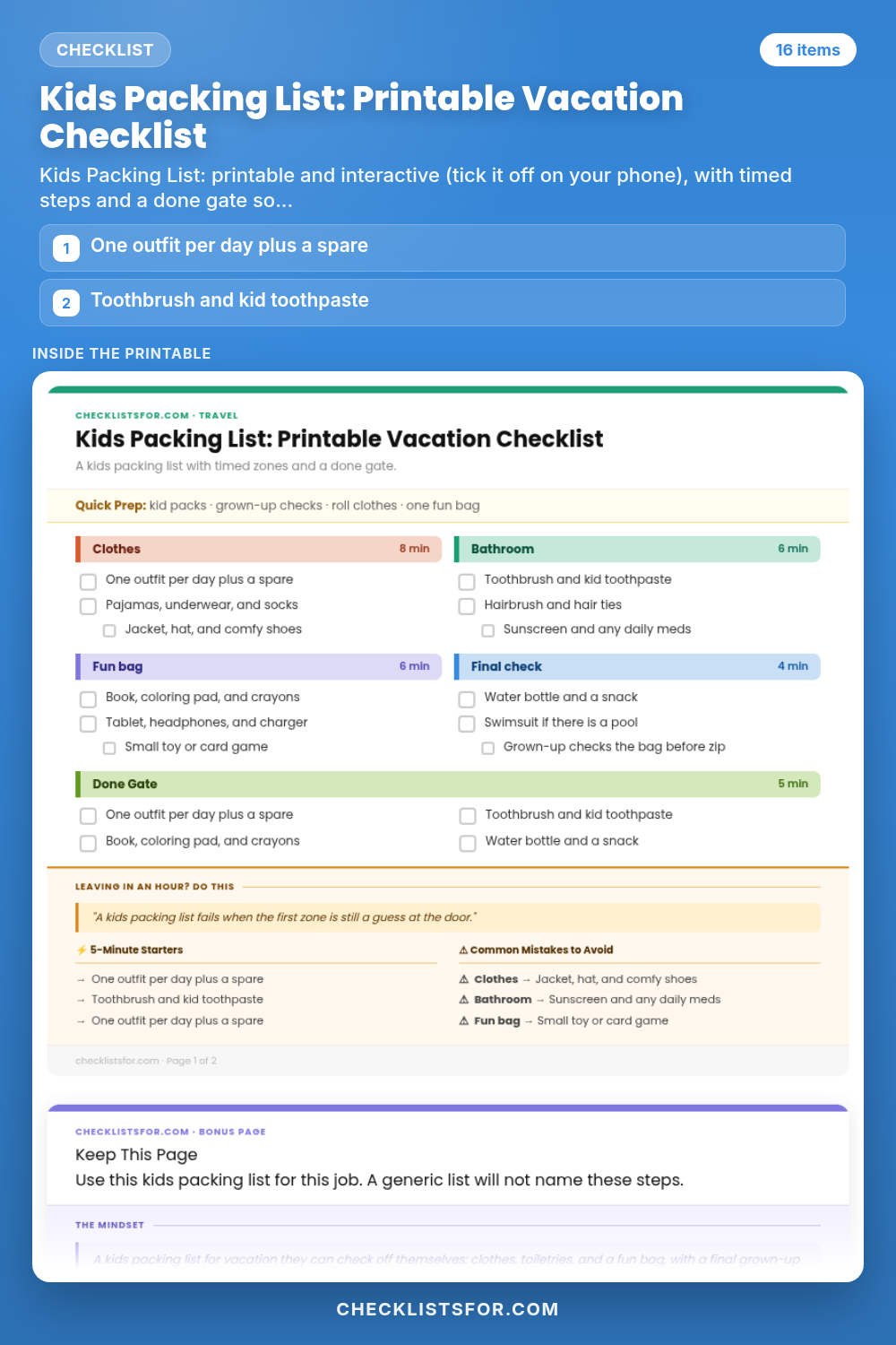Kids Packing List: Printable Vacation Checklist