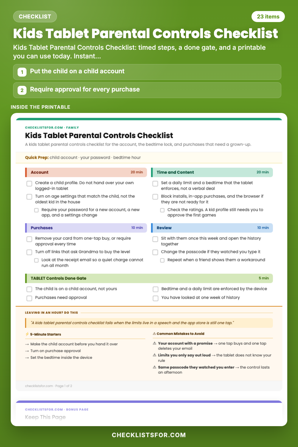 Kids Tablet Parental Controls Checklist