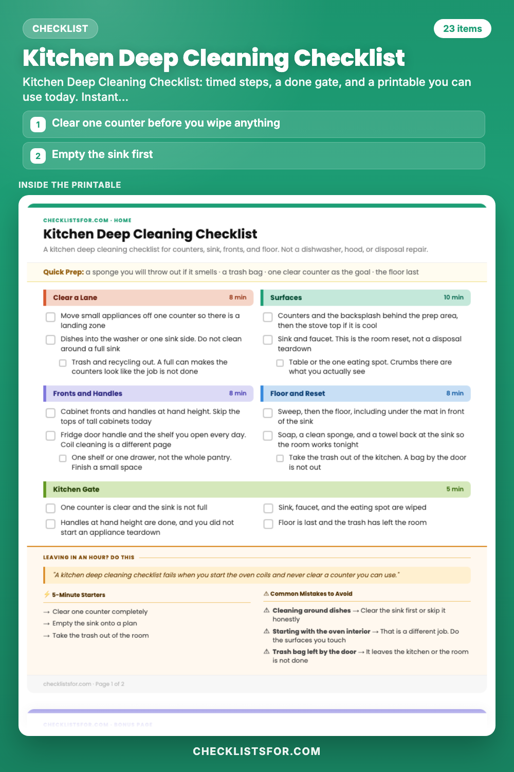 Kitchen Deep Cleaning Checklist cover, interactive checklist