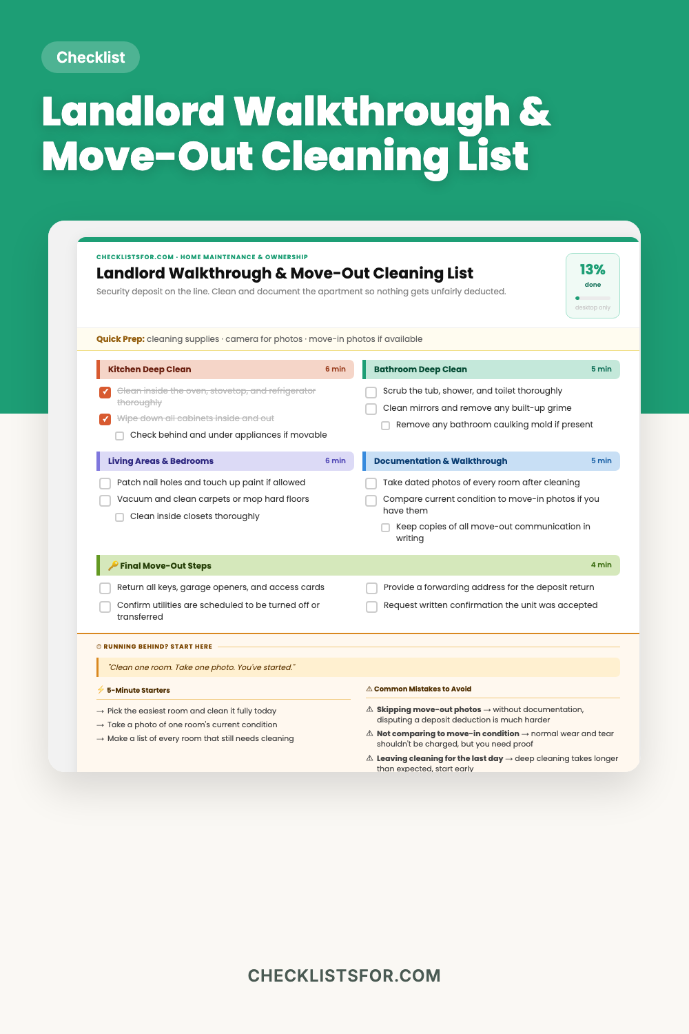 Landlord Walkthrough & Move-Out Cleaning List cover, interactive checklist