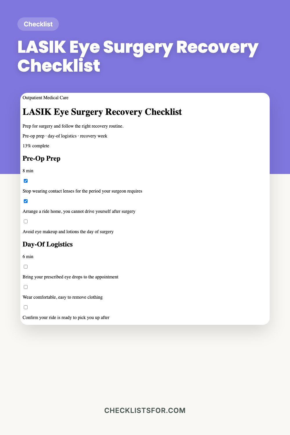 LASIK Eye Surgery Recovery Checklist