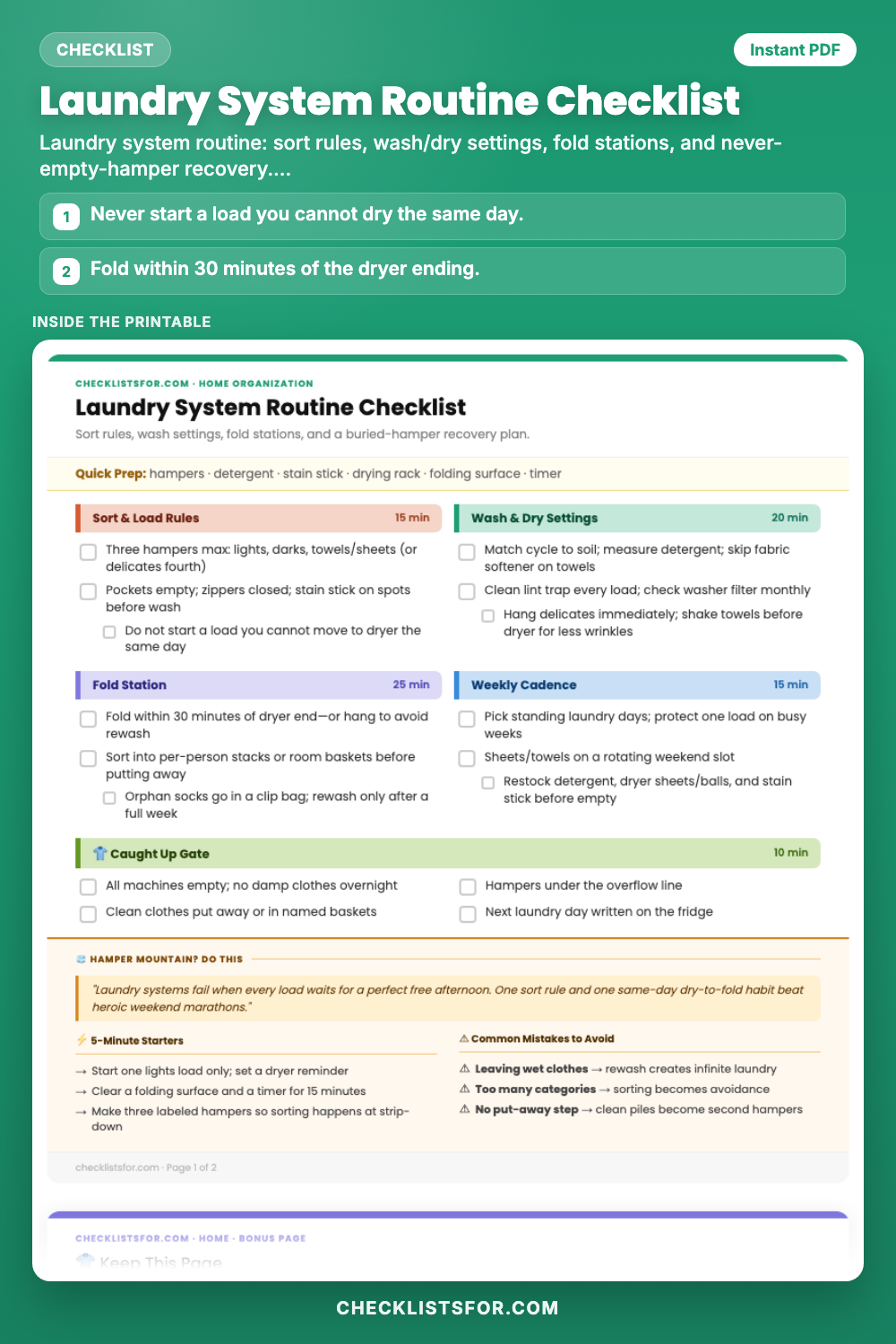 Laundry System Routine Checklist cover, interactive checklist