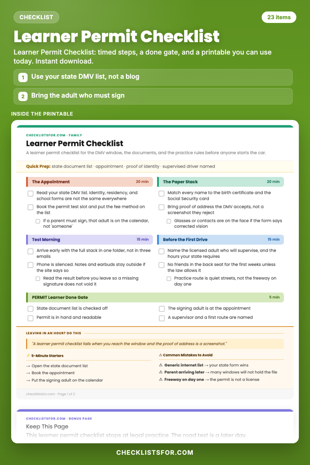 Learner Permit Checklist